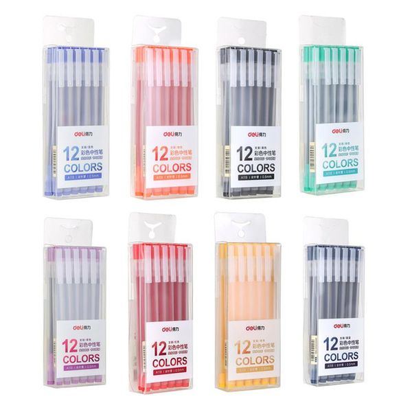 

12pcs/lot school office 0.5mm color ink gel pen simple transparent holder neutral pens for writing supplies kawaii stationery