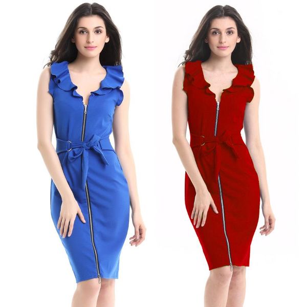 

casual dresses spring and summer stitching ruffled v-neck dress fashion temperament women's zipper waist decorative, Black;gray