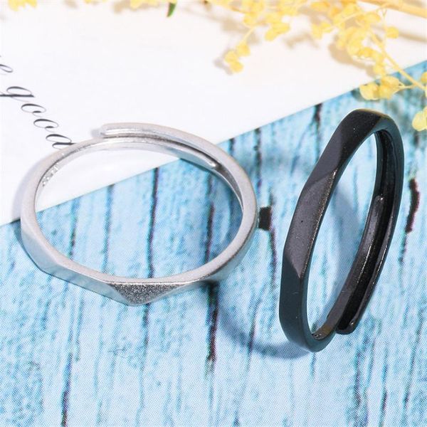 

cluster rings 2021 simple classic thin couple tibetan sliver rhombic black finger ring for lover's adjustable promise gmnr253, Golden;silver