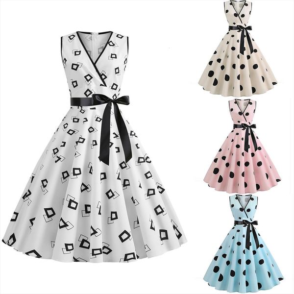 

clothing vintage short sleeve dot womens dress print evening party bohemian prom swing vestidos mujer verano, Black;gray