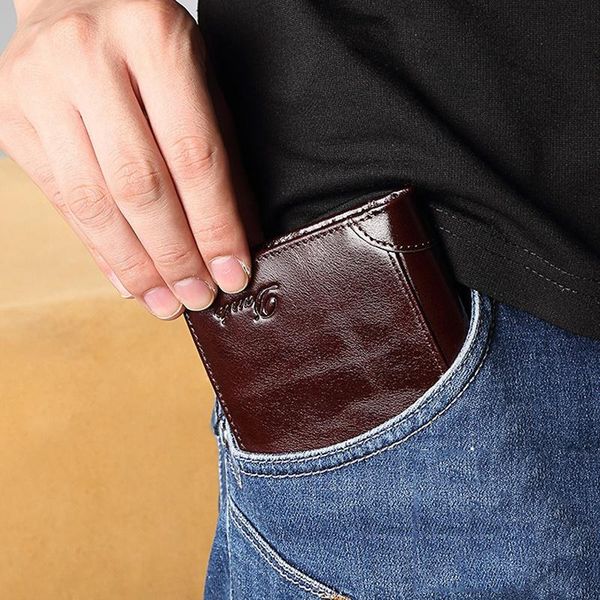 

wallets 100% genuine leather men card holder cow small wallet short purse, Red;black