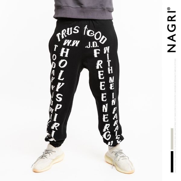 

fashion boutique pants nagri men's kan ye same sunday limited letter foam printing loose casual, Black