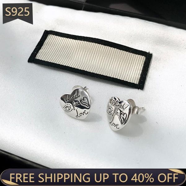 

stud g earrings 925 sterling silver love inaction heart shaped temperament elegant couple wedding party exclusive jewelry, Golden;silver