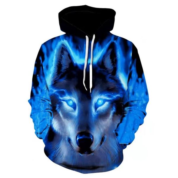 

men's hoodies & sweatshirts spring and autumn hoodie 3d digital printing war wolf hooded fashion casual baseball suit, Black