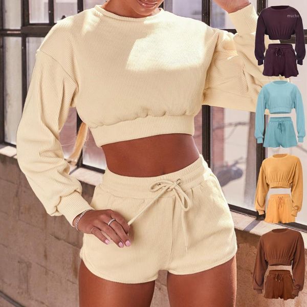 

100% cotton 2pcs yoga set casual sport suit workout clothes for women outfit loose gym sportwear long sleeve top