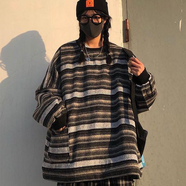

women's sweaters 2021 vintage pullovers women oversize bf couples japanese striped knit sweater hip hop female winter fashion retro g6, White;black