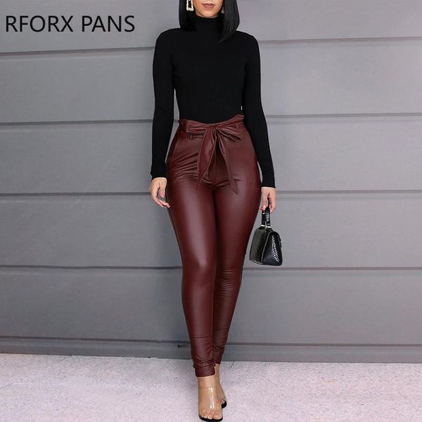 

women's pants & capris paperbag waist faux leather women, Black;white