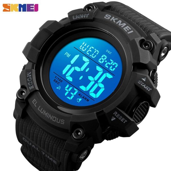 Skmei Snooze Mode Sport Mens Часы 2 Время Водонепроницаемые Цифровые наручные часы Синий El Light Chrono Будильник Reloj Hombre 1522 x0524