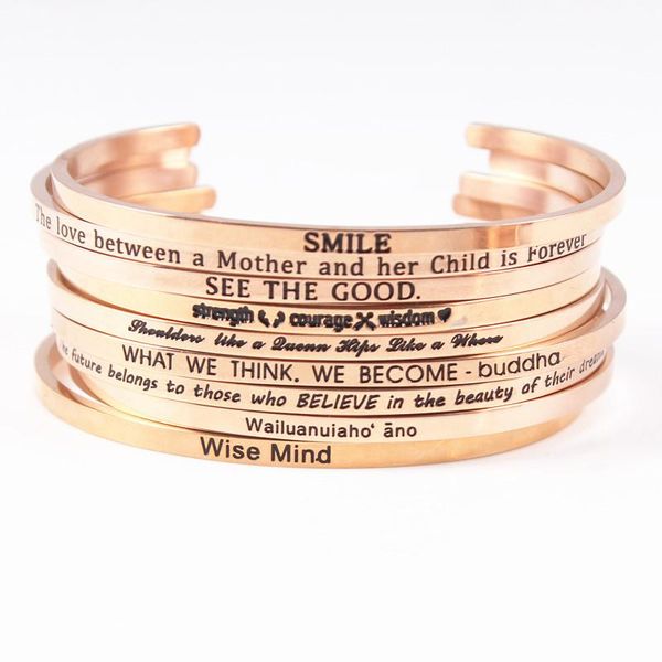 

bangle 10pcs fashion stainless steel open cuff rose gold women hand imprint engraved words mantra bracelet jewelry, Black