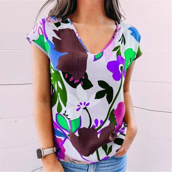 

women's blouses & shirts 40# vintage print blouse summer women v-neck short sleeve oversize basic shirt harajuku plus size femme blusas, White