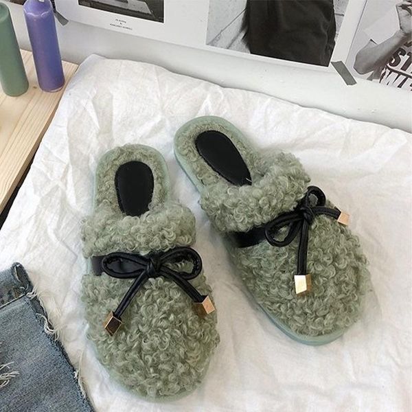 

ladies winter flurry slippers women flats home shoes warm bowtie style footwear fashion outdoor woman slipper non-slip, Black