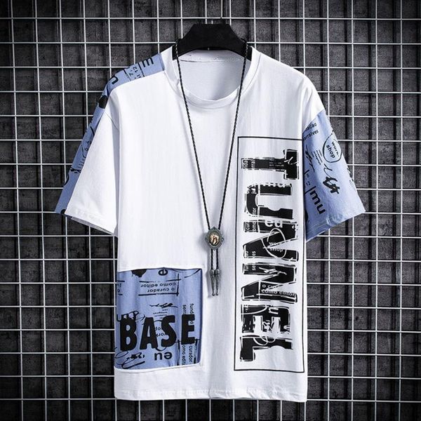 

summer short-sleeved t-shirt men's ins compassionate personality printing tide brand trend street hip-hop half-sleeved loose t-shirts, White;black