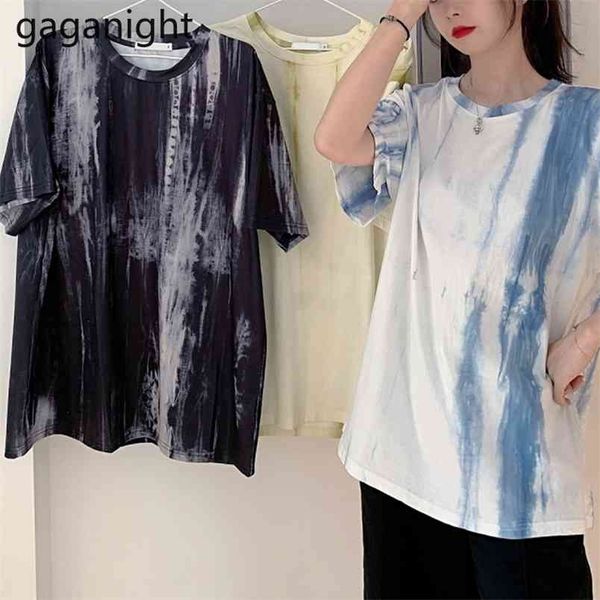 

summer t shirt women vintage tie dye short sleeve tee casual ladies cotton basic loose t-shirts 3 colors 210601, White