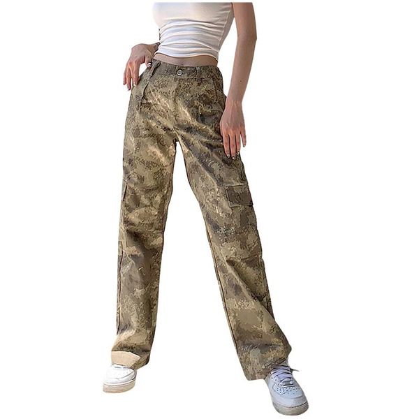 

women's pants & capris women camo cargo high waist hip hop trousers military combat camouflage long double pocket design, Black;white