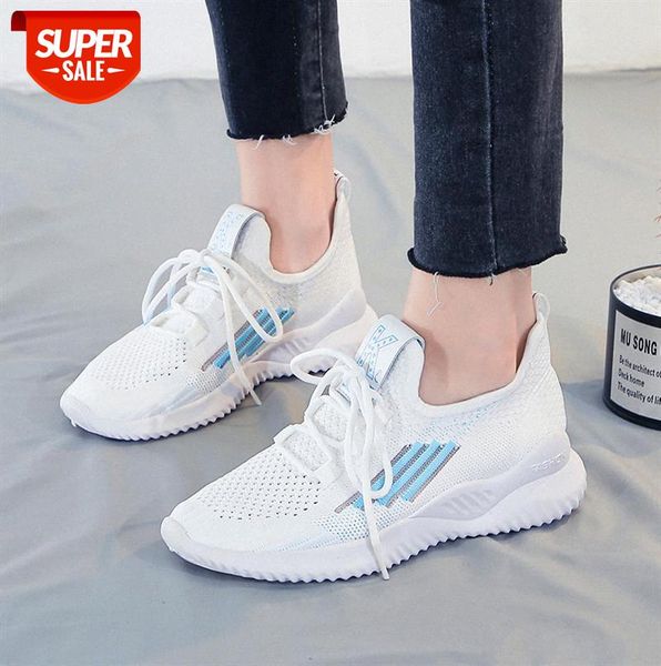 

women's white mesh shoes with breathable surface, thin and versatile flying woven small sneakers, coconut #nl4p