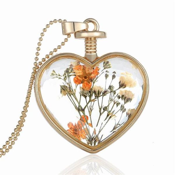 

pendant necklaces heart shape dried pressed daisy chrysanthemum flower necklace gold tone jewelry summer style, Silver