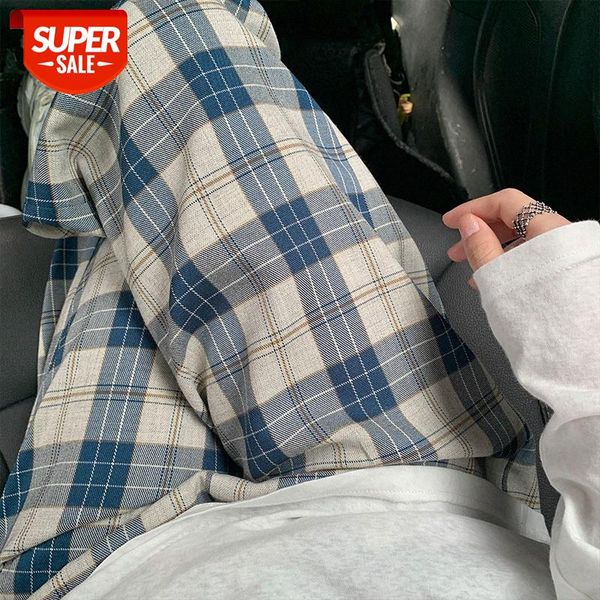 

not loose wide-leg plaid pants women's mopping straight casual waist drape #cr6i, Black;white