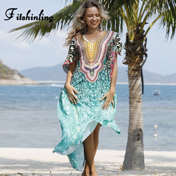 

fitshinling leopard print oversize maxi dresses women holiday bohemian summer beach long dress side split kaftan loose pareos