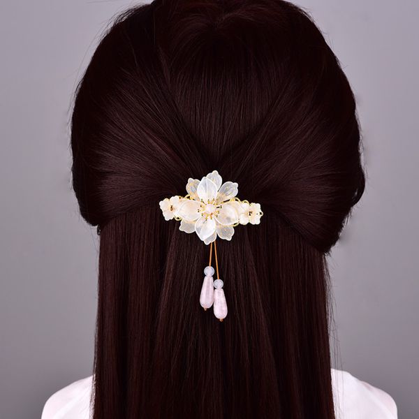 

daily simple glass hairpin horsetail half head back clip spring jewelry antique headdress girl, Golden;silver