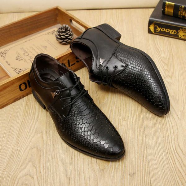 

classic luxury men dress shoes spring formal wedding for male social fashion brand casual party footwear snakeskin leather oxfords designer, Black