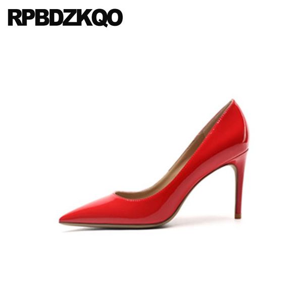 

dress shoes medium heels big size patent leather red pumps women 2021 scarpin pointed toe glitter suede high 8cm runway, Black