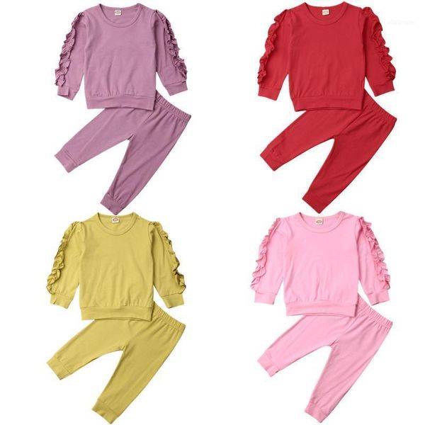 

clothing sets baby & children's 1-3years autumn infant kids girl clothes ruffle leggings pants outfit tracksuit set1, White
