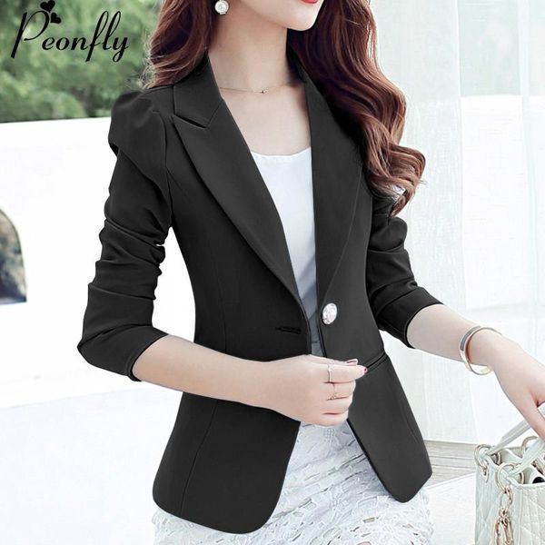 Abiti da donna Blazer PEONFLY Moda Donna Solid Blazer Femmine Casual Suit Womens Single Button Slim Jacket Donna Top Coat Cape Ladies