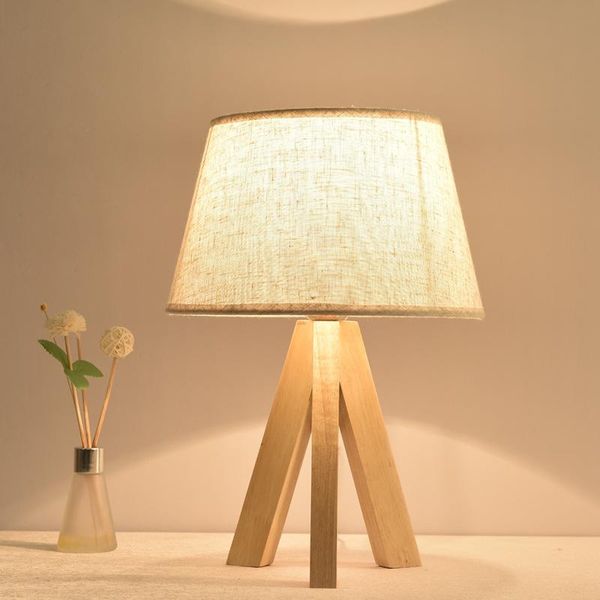

table lamps solid wood lamp fabric bedroom study nordic modern minimalist creative led bedside desk stand home lighting fixtures