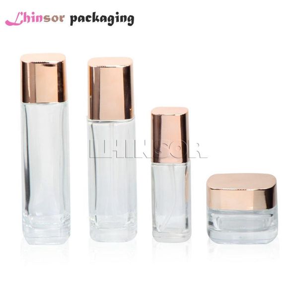 

storage bottles & jars 5pcs/lot gold lid transparent glass empty press pump lotion cream cosmetic packing containers