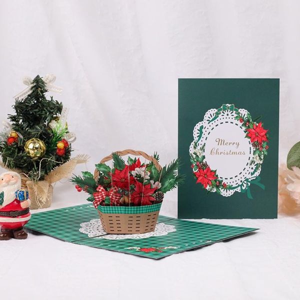 

greeting cards 3d up christmas card xmas elk flower basket handmade with envelope for year thanksgiving day