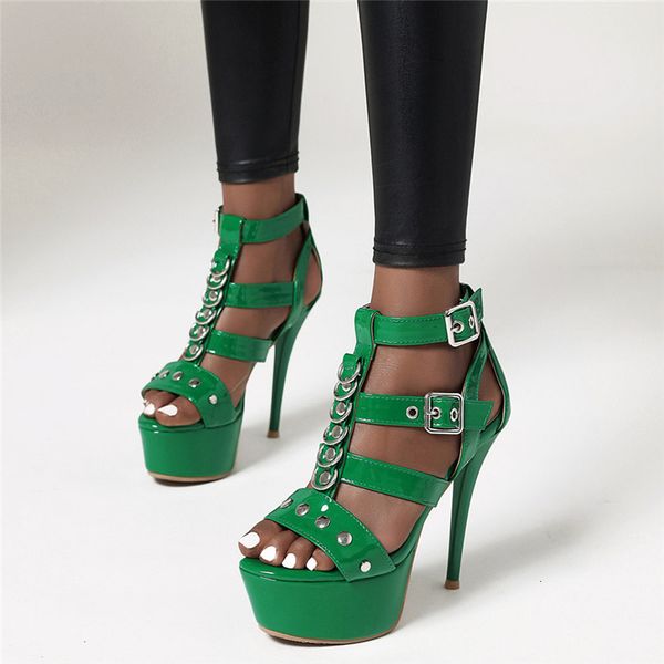 

sandals gladiator summer women extreme high heels sandal platform cut-out black silver green party fetish stripper shoes boyn