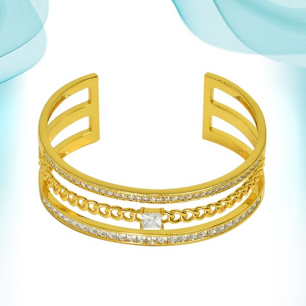 

luxury brand diamond bangle full row of zirconia stone stylish wide hand copper cuff charm bracelets customized for women punk personalized, Black