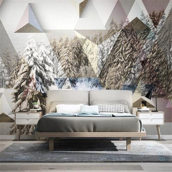 

wallpapers large 3d wallpaper mural custom nordic hand-painted pine forest snow mountain tv sofa background
