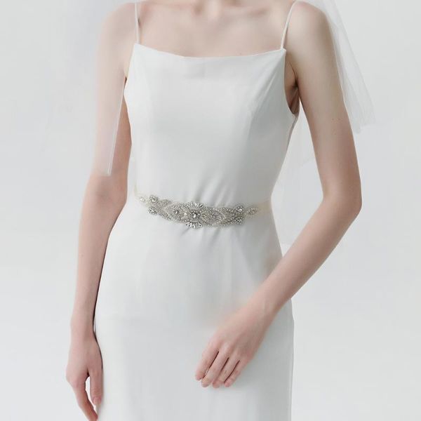 

wedding sashes (1pc) bridal belt with silver crystals pearl rhinestone applique sash for dress s017, White