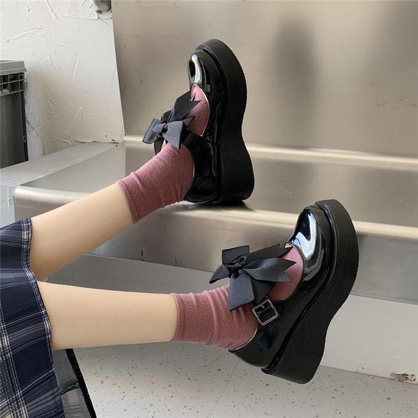 

dress shoes vintage student college girl lolita platform cute jk uniform ankle-strap mary jane, Black