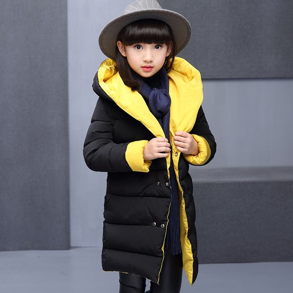 

girls coats both sides wear winter down jackets for kids outerwear new year hooded children jackets, Blue;gray
