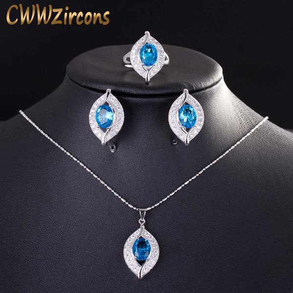 

fashion brand light blue sapphire z crystal necklace earring 925 sterling silver jewelry set for women t190 210714