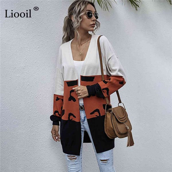 

knits casual loose knitted cardigan women patchwork color block long sleeve female autumn winter sweater and coats, White