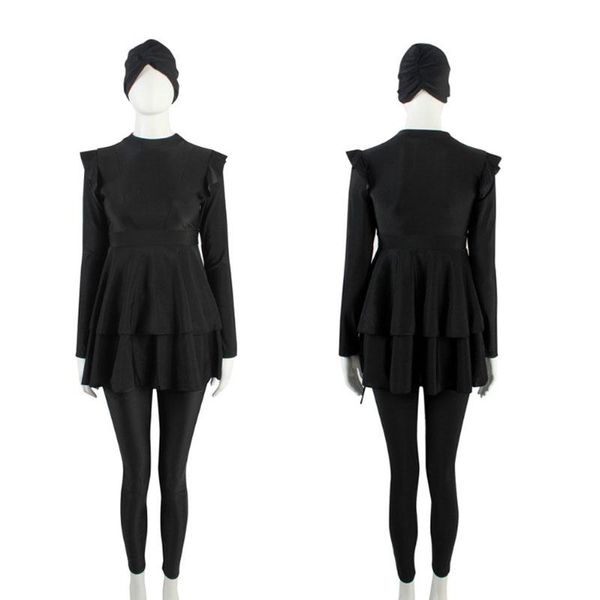 

swim wear 3 pieces plus size 2021 trend muslim swimwear whole black ruffle burkini with bra padding swimsuits women maillot de bain femme