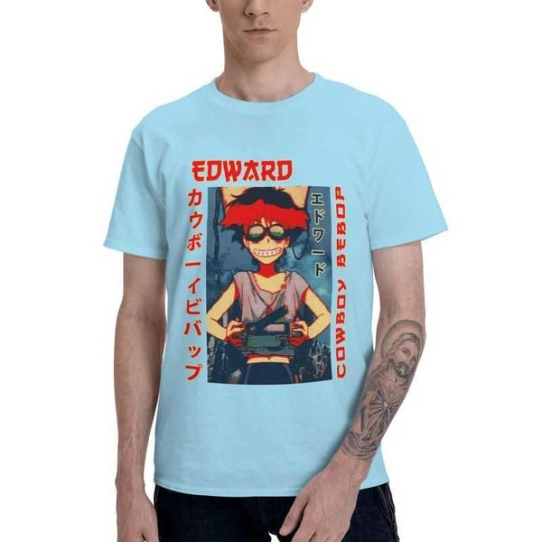 

men's t-shirts bebop cowboy t shirt men short sleeve cotton anime manga edward tees fashion tshirts gift idea, White;black