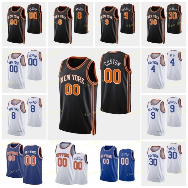 

75th 2022 city earned edition custom julius 30 randle rj 9 barrett evan 13 fournier derrick 4 rose kemba 8 walker alec 18 burks basketball j, Black