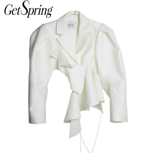 

getspring women coat hollow out irregular white s and jackets asymmetry loose casual short fashion 210601, Black;brown