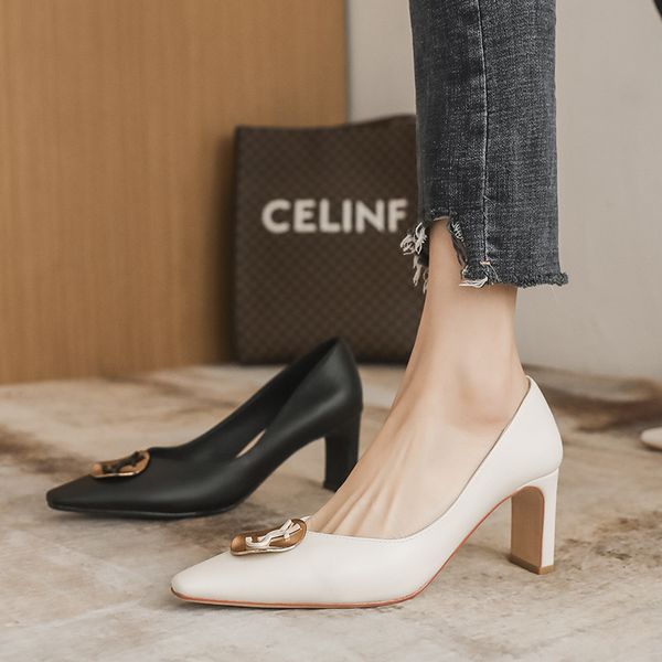 

dress shoes sweet medium thick heel shallow mouth single shoes women's commuting temperament square fashion high b65-3 n1n7, Black