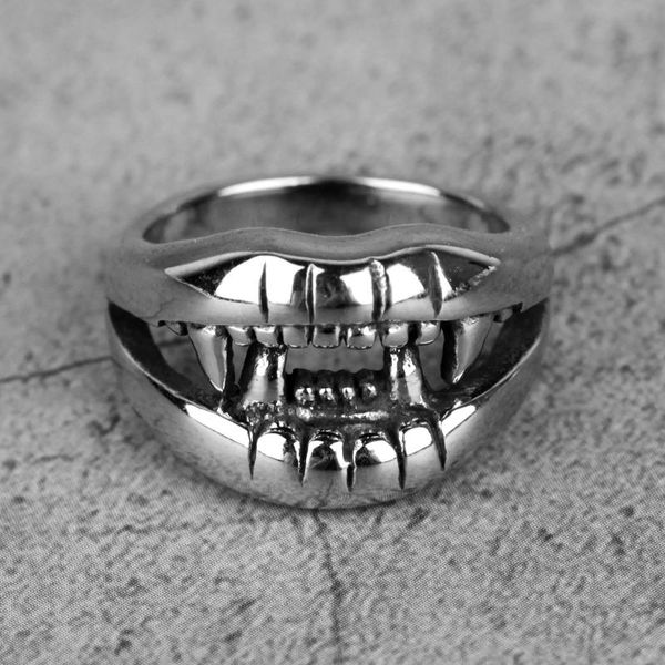

cluster rings stainless steel men devil mouth teeth punk rock personality for biker male boyfriend jewelry creativity gift wholesale, Golden;silver