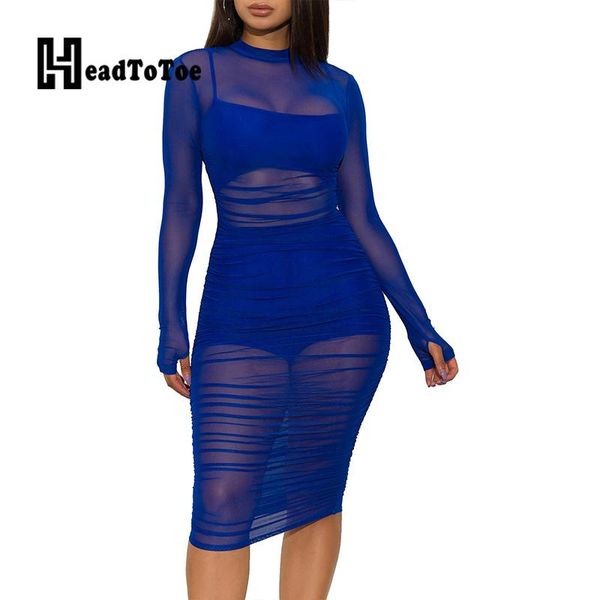 

casual dresses solid plisse perspective short woman dress long mouw o neck knee length skinny for women, Black;gray