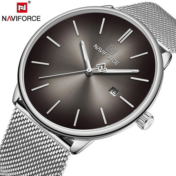 

wristwatches naviforce women men couple wrist watch waterproof man genuine leather fashion quartz male lady clock gift, Slivery;brown