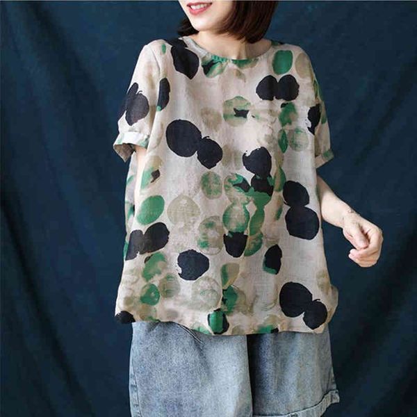 

t shirts summer arts style women short sleeve loose o-neck t-shirt vintage print cotton linen tee shirt femme plus size m31 73ra, White