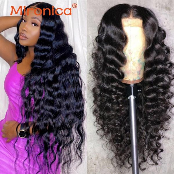 

lace wigs loose deep wave 4x4 front human hair 150% density natural color 100% remy for black women in mironica, Black;brown