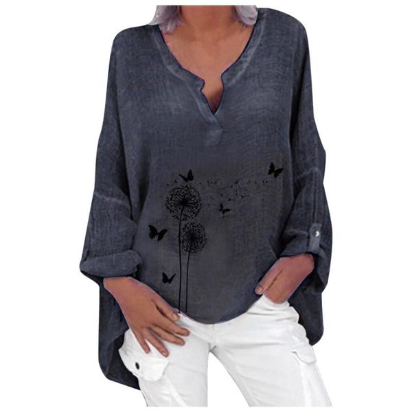 

women's blouses & shirts v-neck plus size long sleeve floral print loose women casual harajuku fashion shirt oversize leisure autumn sp, White
