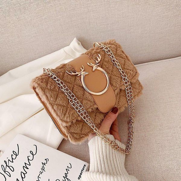 

evening bags plush bag women's 2021 fashion small square chain shoulder all-match texture messenger